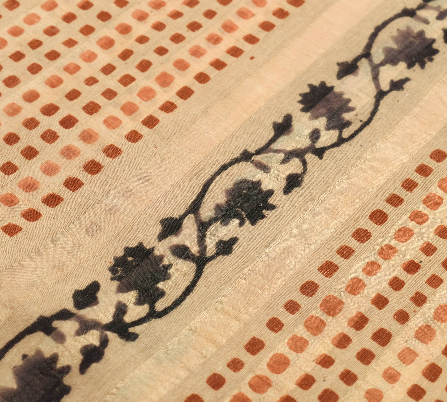 Sushila Vintage Brown Hand Block Printed Saree 100% Pure Silk Classy Sari Fabric