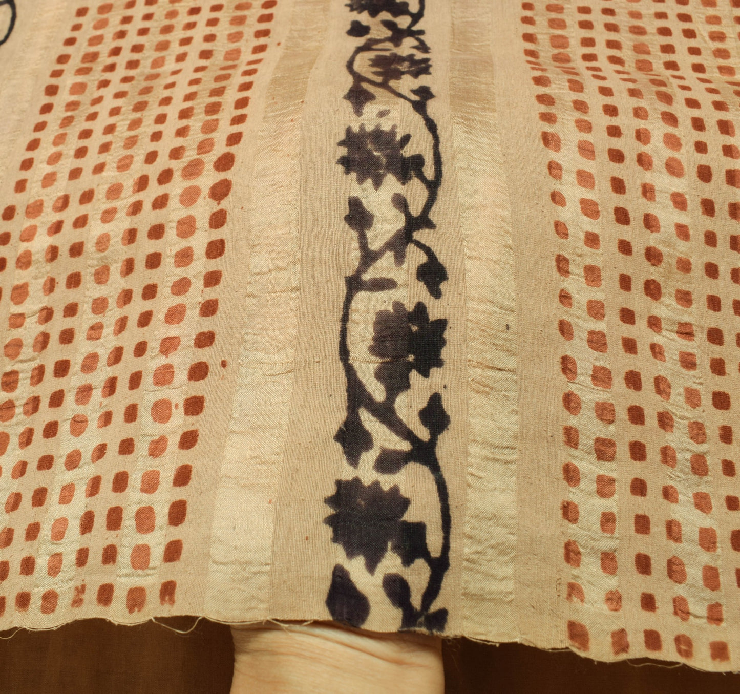 Sushila Vintage Brown Hand Block Printed Saree 100% Pure Silk Classy Sari Fabric