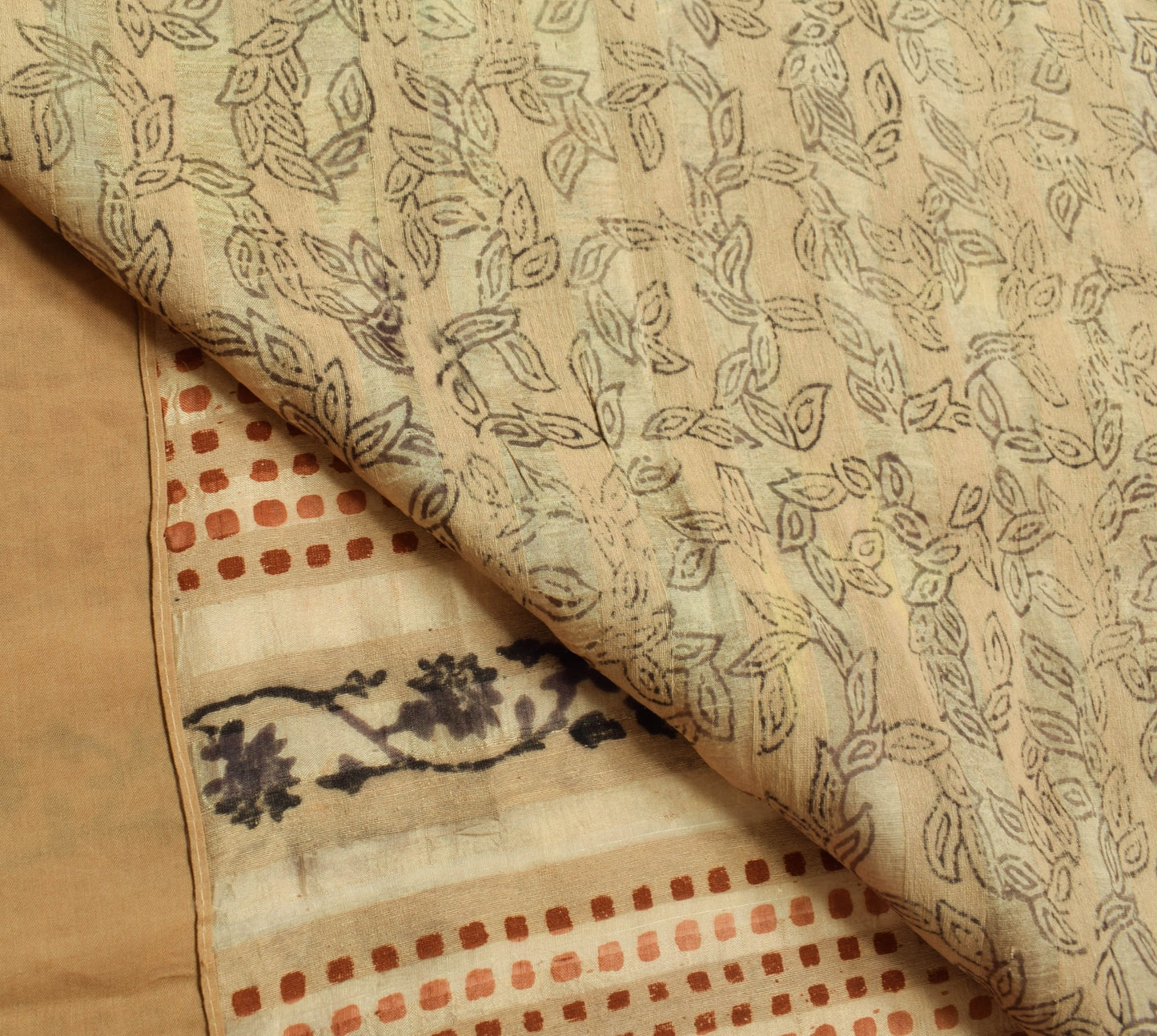 Sushila Vintage Brown Hand Block Printed Saree 100% Pure Silk Classy Sari Fabric