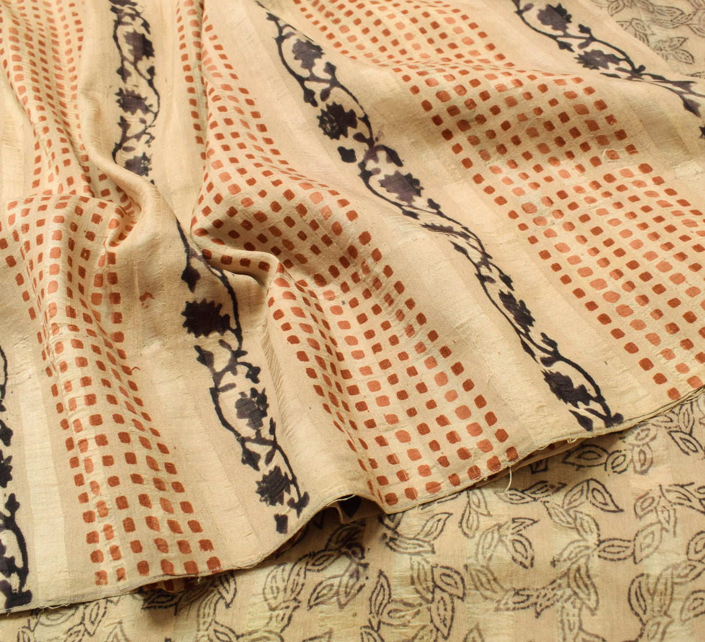 Sushila Vintage Brown Hand Block Printed Saree 100% Pure Silk Classy Sari Fabric