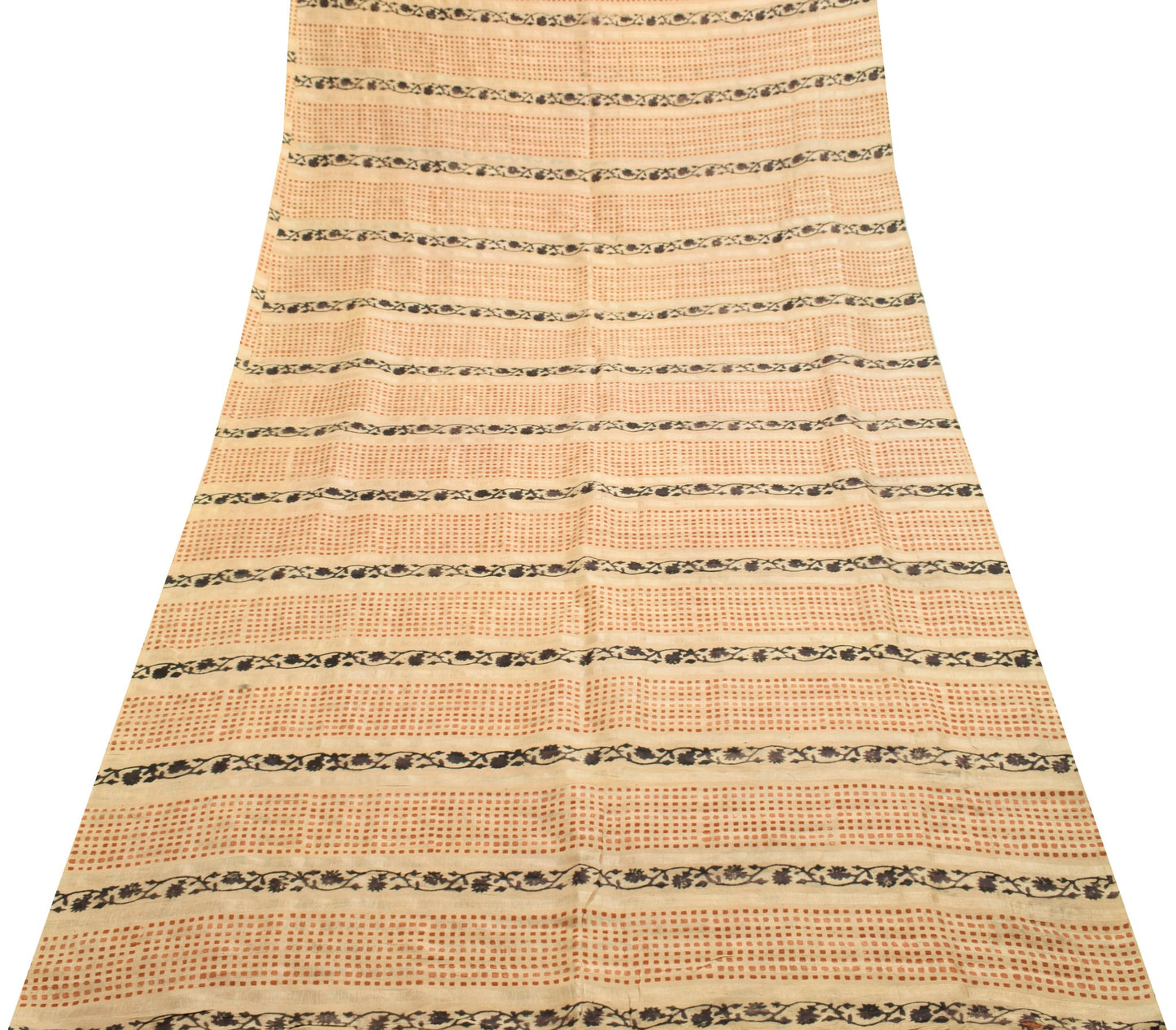 Sushila Vintage Brown Hand Block Printed Saree 100% Pure Silk Classy Sari Fabric