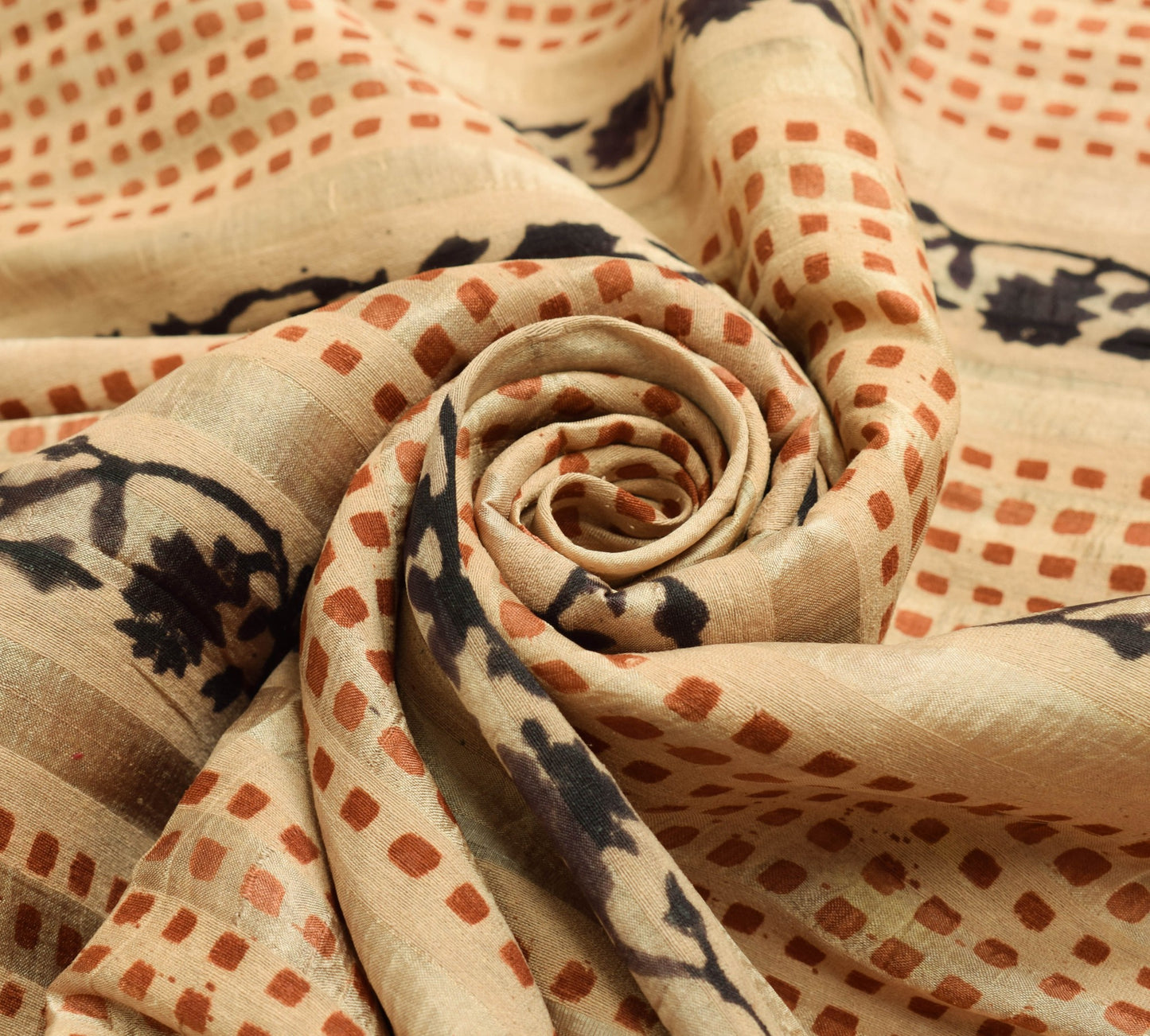 Sushila Vintage Brown Hand Block Printed Saree 100% Pure Silk Classy Sari Fabric