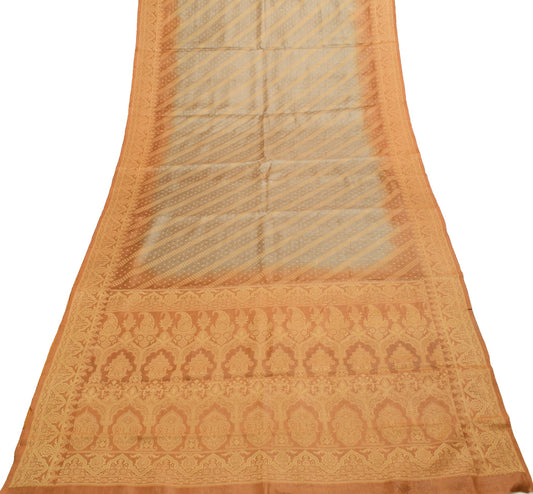 Sushila Vintage Brown 100% Pure Silk Saree Polka Dot Woven Sari Craft Fabric