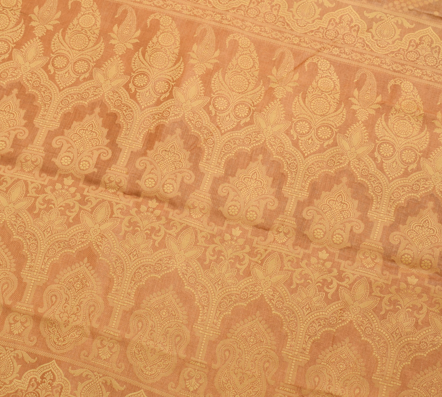 Sushila Vintage Brown 100% Pure Silk Saree Polka Dot Woven Sari Craft Fabric