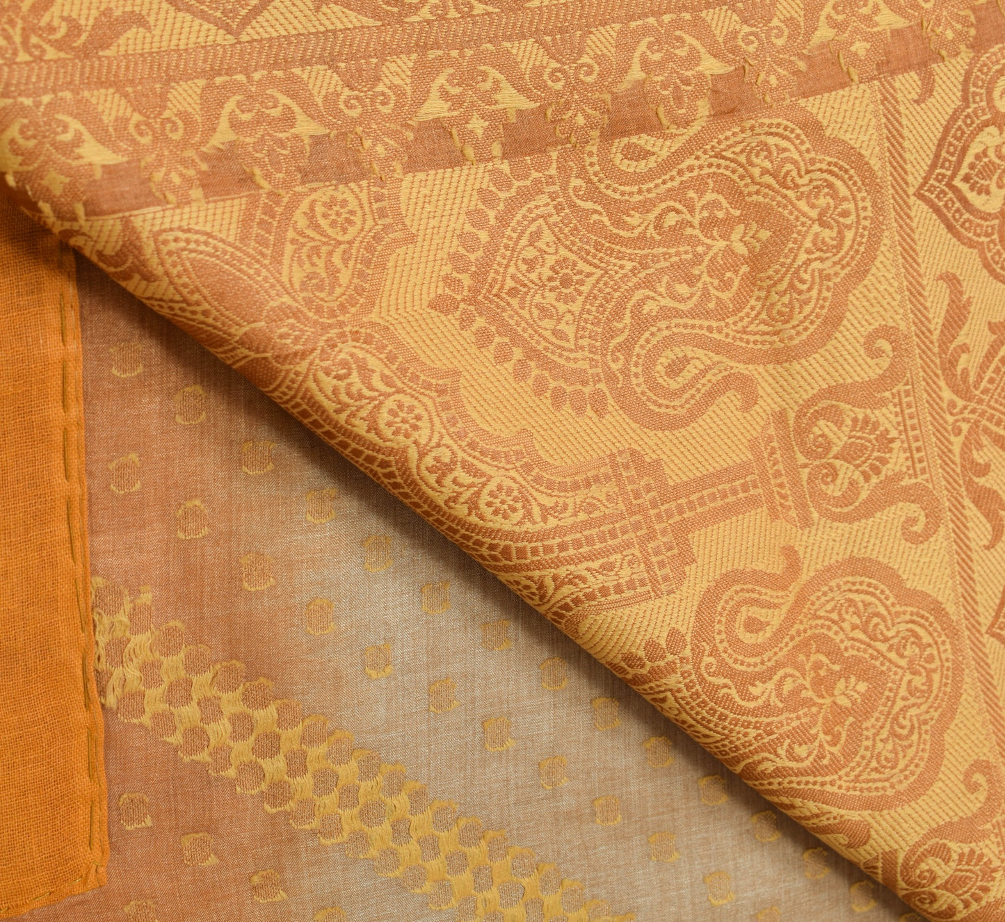 Sushila Vintage Brown 100% Pure Silk Saree Polka Dot Woven Sari Craft Fabric