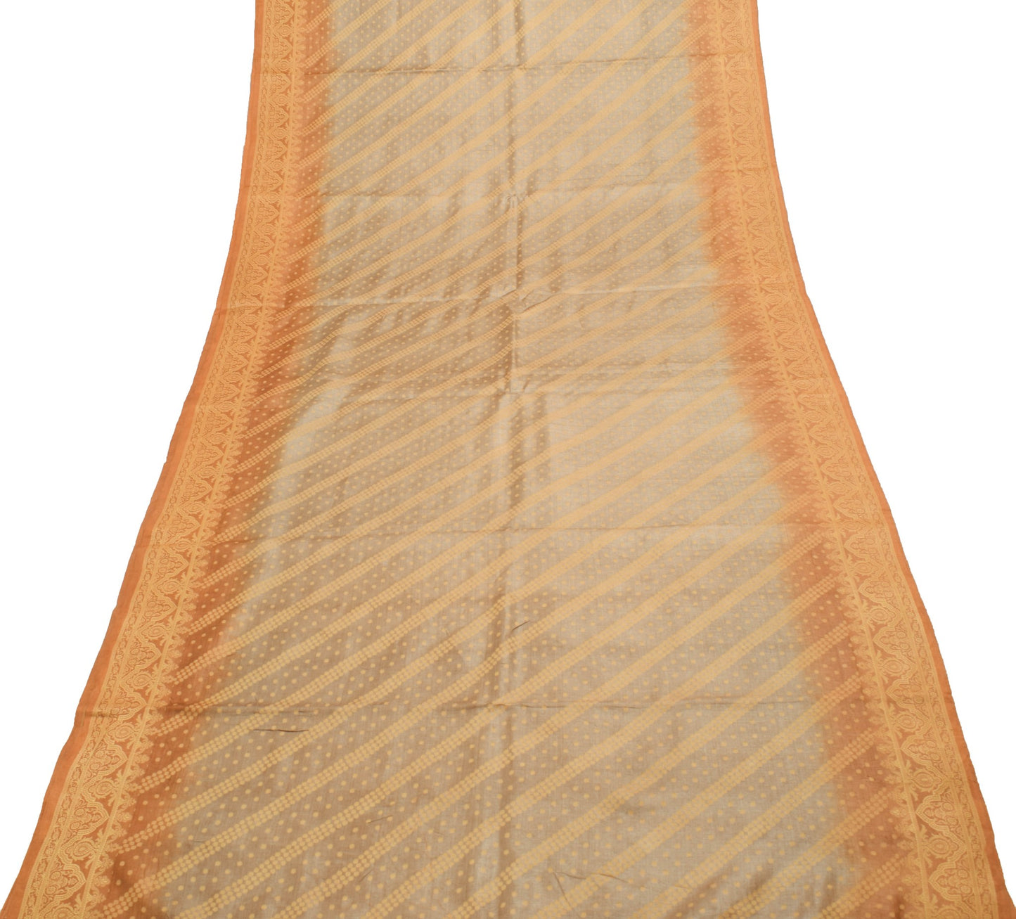 Sushila Vintage Brown 100% Pure Silk Saree Polka Dot Woven Sari Craft Fabric