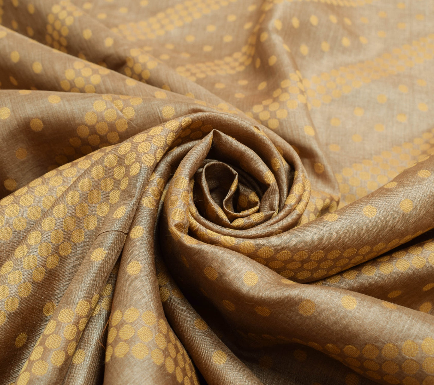 Sushila Vintage Brown 100% Pure Silk Saree Polka Dot Woven Sari Craft Fabric