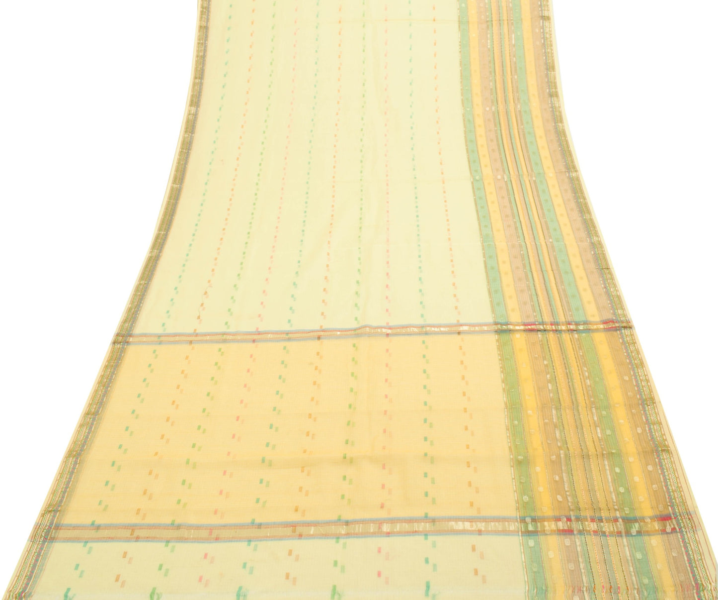 Sushila Vintage Woven Saree Casual Ladies Yellow Pure Cotton Sari Craft Fabric