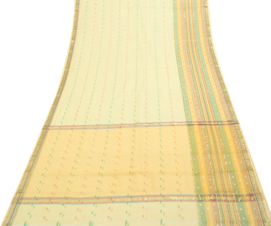 Sushila Vintage Woven Saree Casual Ladies Yellow Pure Cotton Sari Craft Fabric