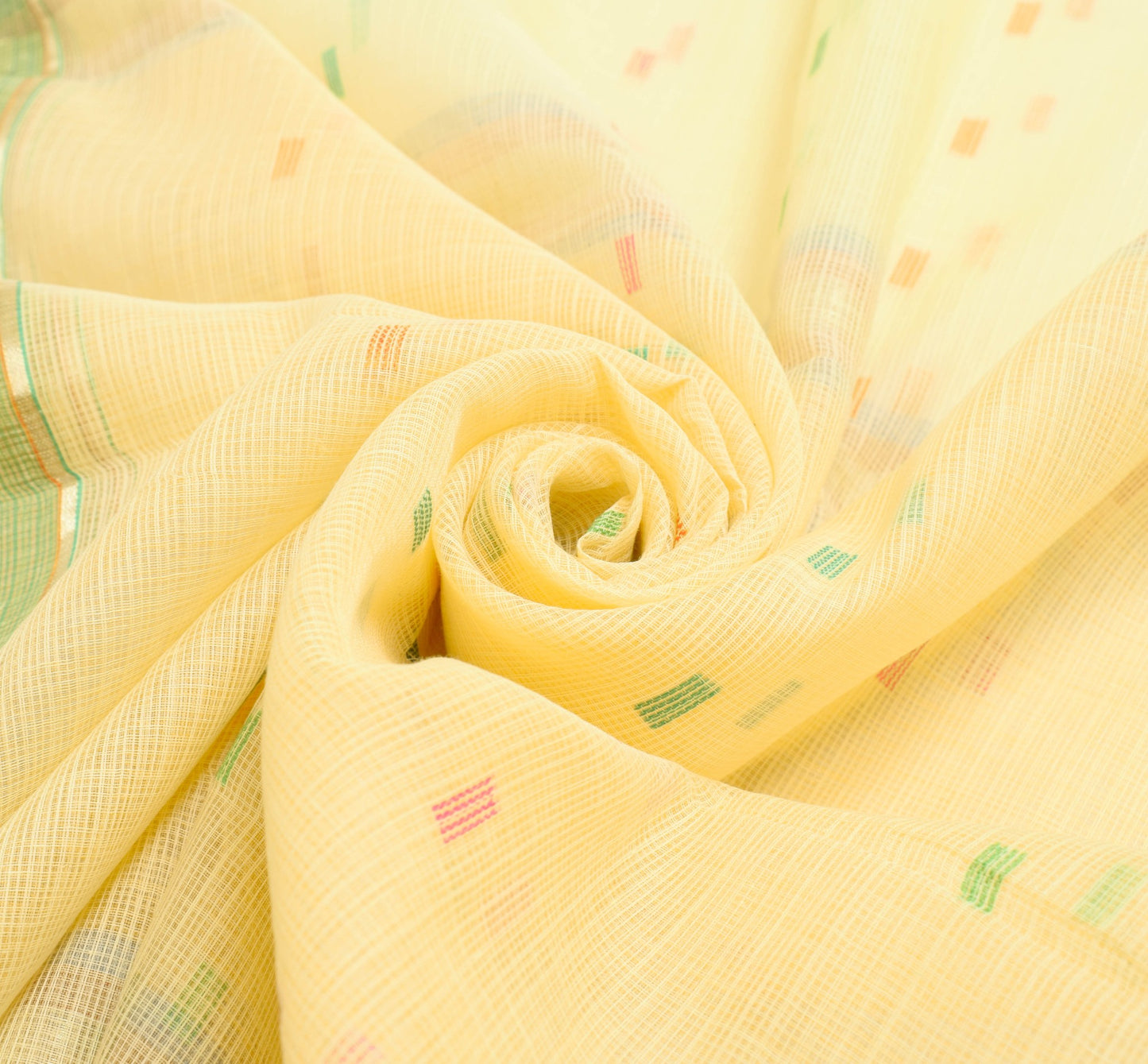 Sushila Vintage Woven Saree Casual Ladies Yellow Pure Cotton Sari Craft Fabric