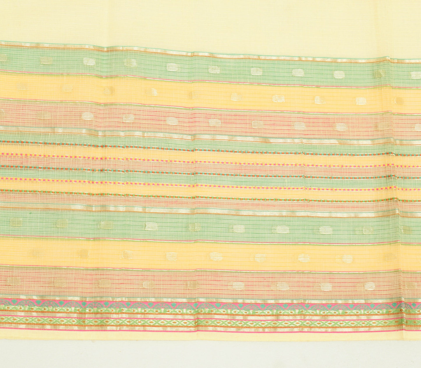 Sushila Vintage Woven Saree Casual Ladies Yellow Pure Cotton Sari Craft Fabric