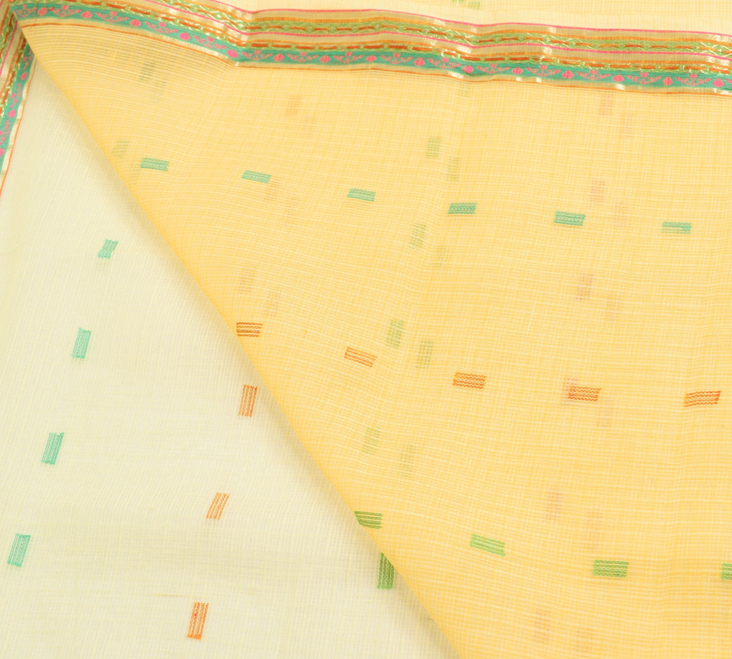 Sushila Vintage Woven Saree Casual Ladies Yellow Pure Cotton Sari Craft Fabric