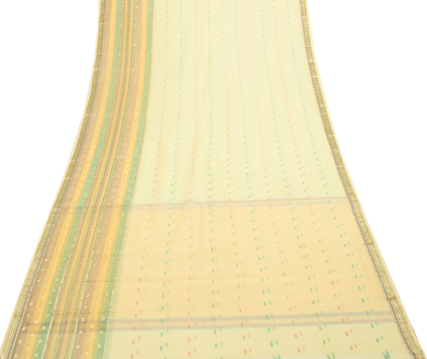 Sushila Vintage Woven Saree Casual Ladies Yellow Pure Cotton Sari Craft Fabric