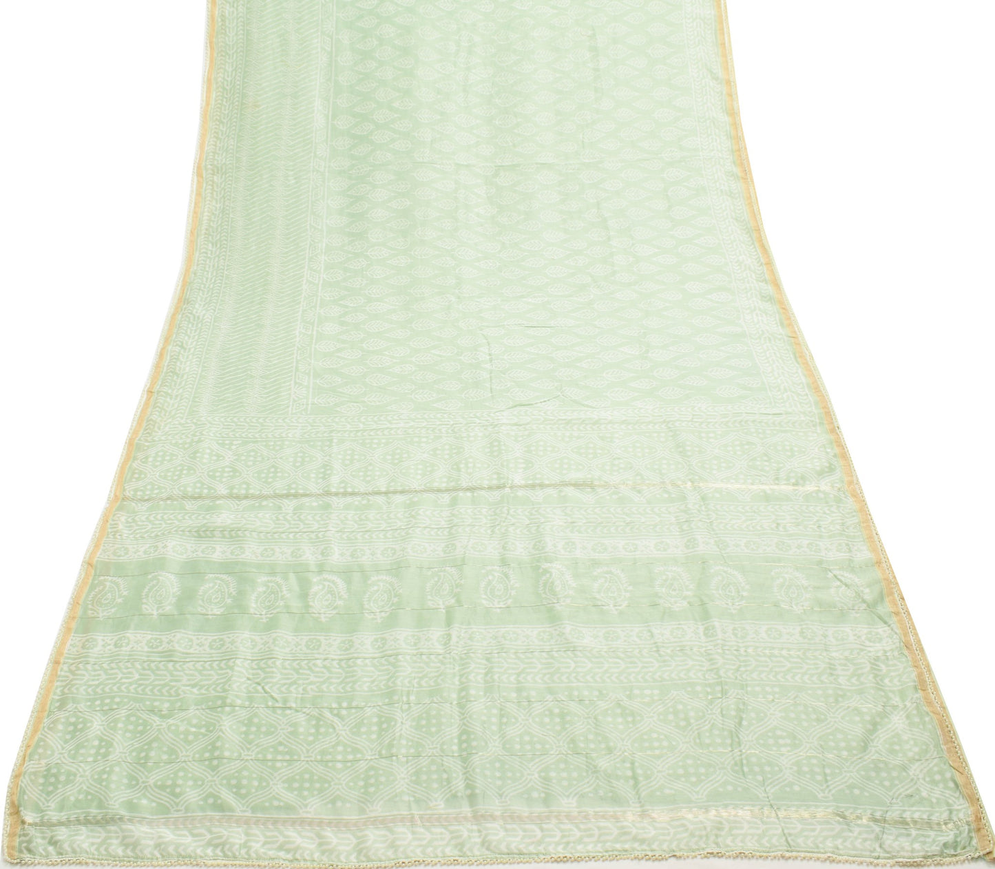 Sushila Vintage Pista Green Saree 100% Pure Silk Hand Block Printed Sari Fabric
