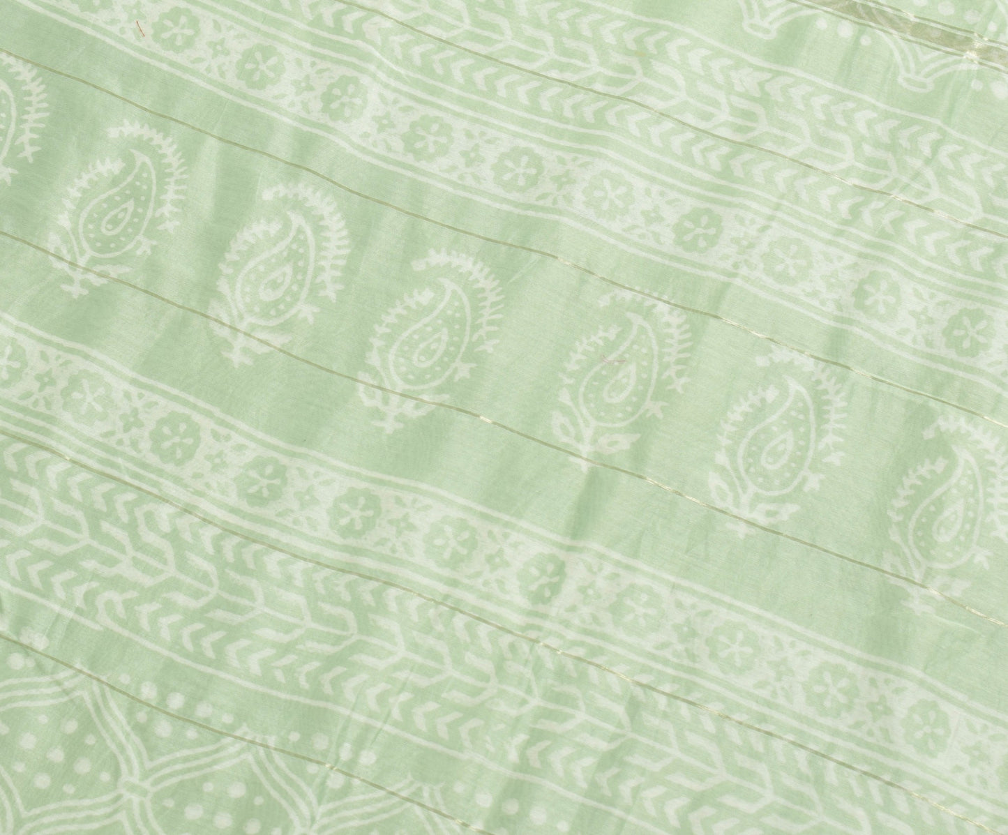 Sushila Vintage Pista Green Saree 100% Pure Silk Hand Block Printed Sari Fabric