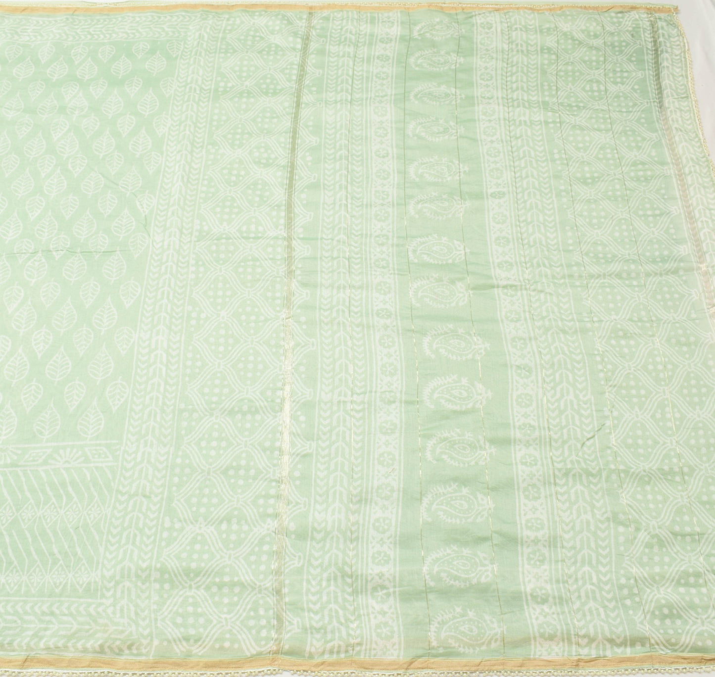 Sushila Vintage Pista Green Saree 100% Pure Silk Hand Block Printed Sari Fabric