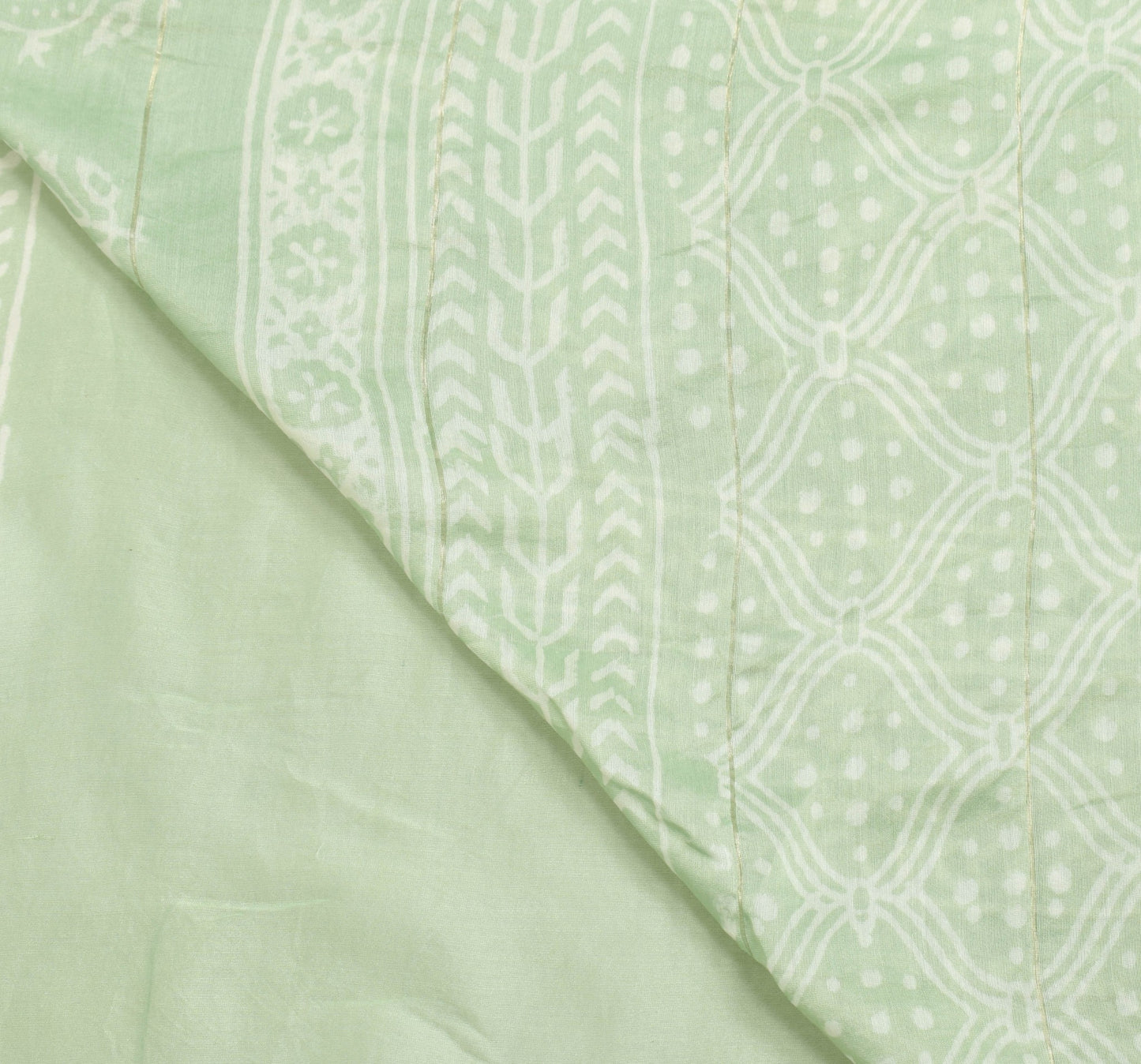 Sushila Vintage Pista Green Saree 100% Pure Silk Hand Block Printed Sari Fabric