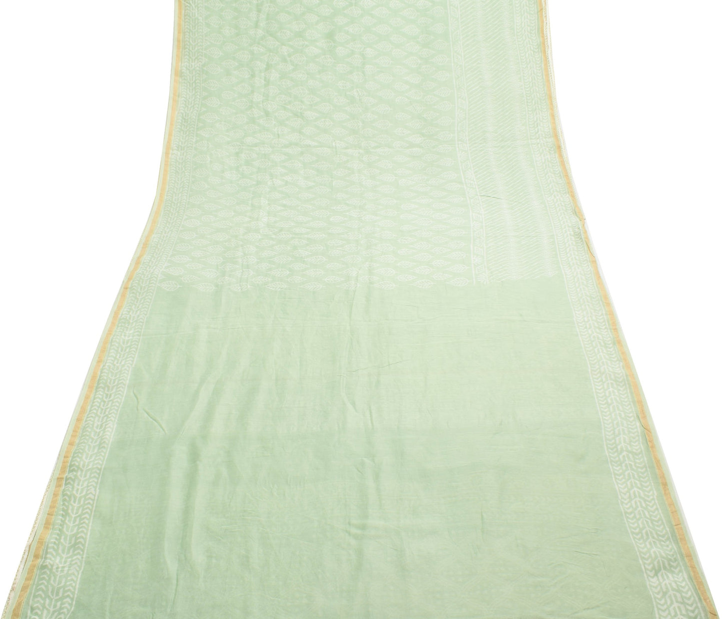Sushila Vintage Pista Green Saree 100% Pure Silk Hand Block Printed Sari Fabric