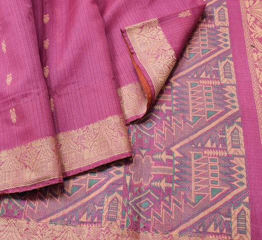 Sushila Vintage Dark Pink Woven Saree 100% Pure Silk Traditional Sari Fabric