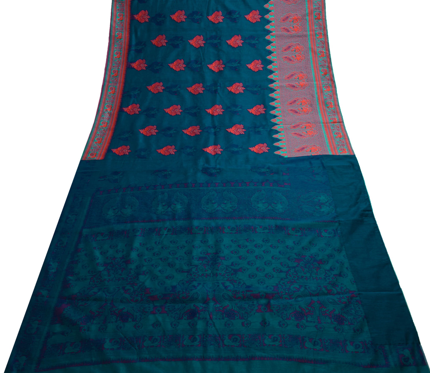 Sushila Vintage Blue Silk Saree Peacock Woven Traditional Wedding Sari Fabric