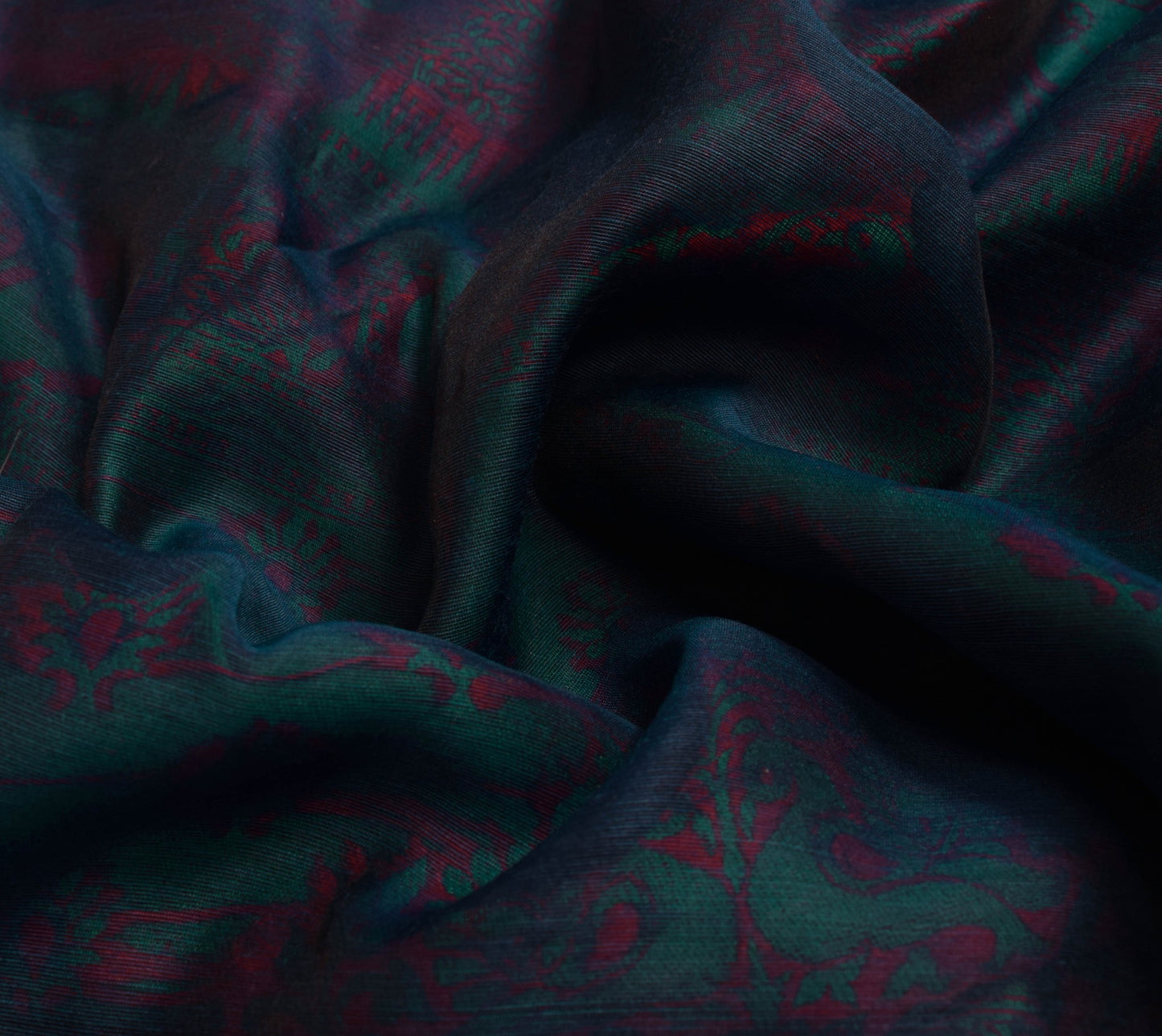 Sushila Vintage Blue Silk Saree Peacock Woven Traditional Wedding Sari Fabric