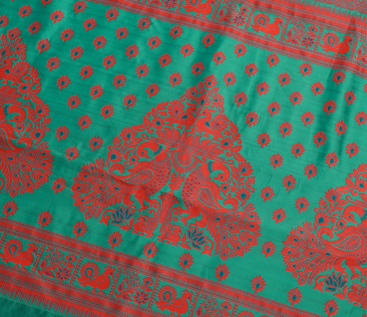 Sushila Vintage Blue Silk Saree Peacock Woven Traditional Wedding Sari Fabric