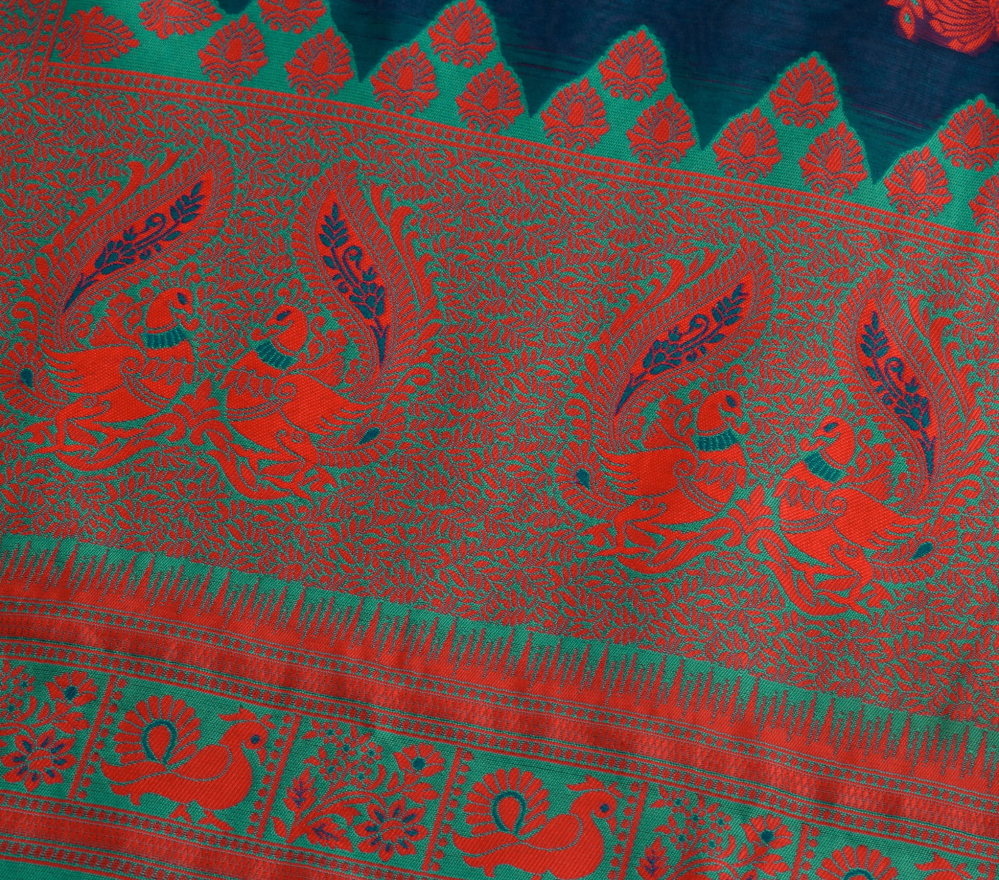 Sushila Vintage Blue Silk Saree Peacock Woven Traditional Wedding Sari Fabric