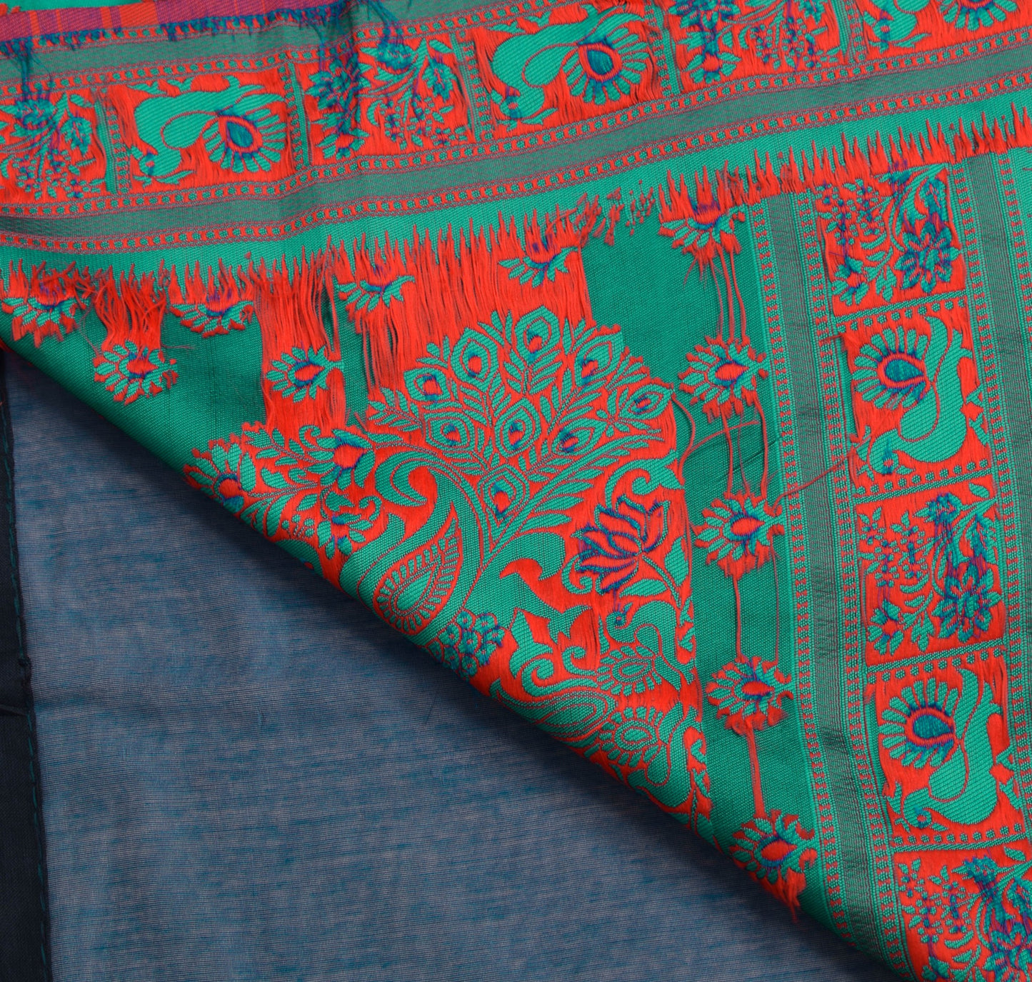 Sushila Vintage Blue Silk Saree Peacock Woven Traditional Wedding Sari Fabric