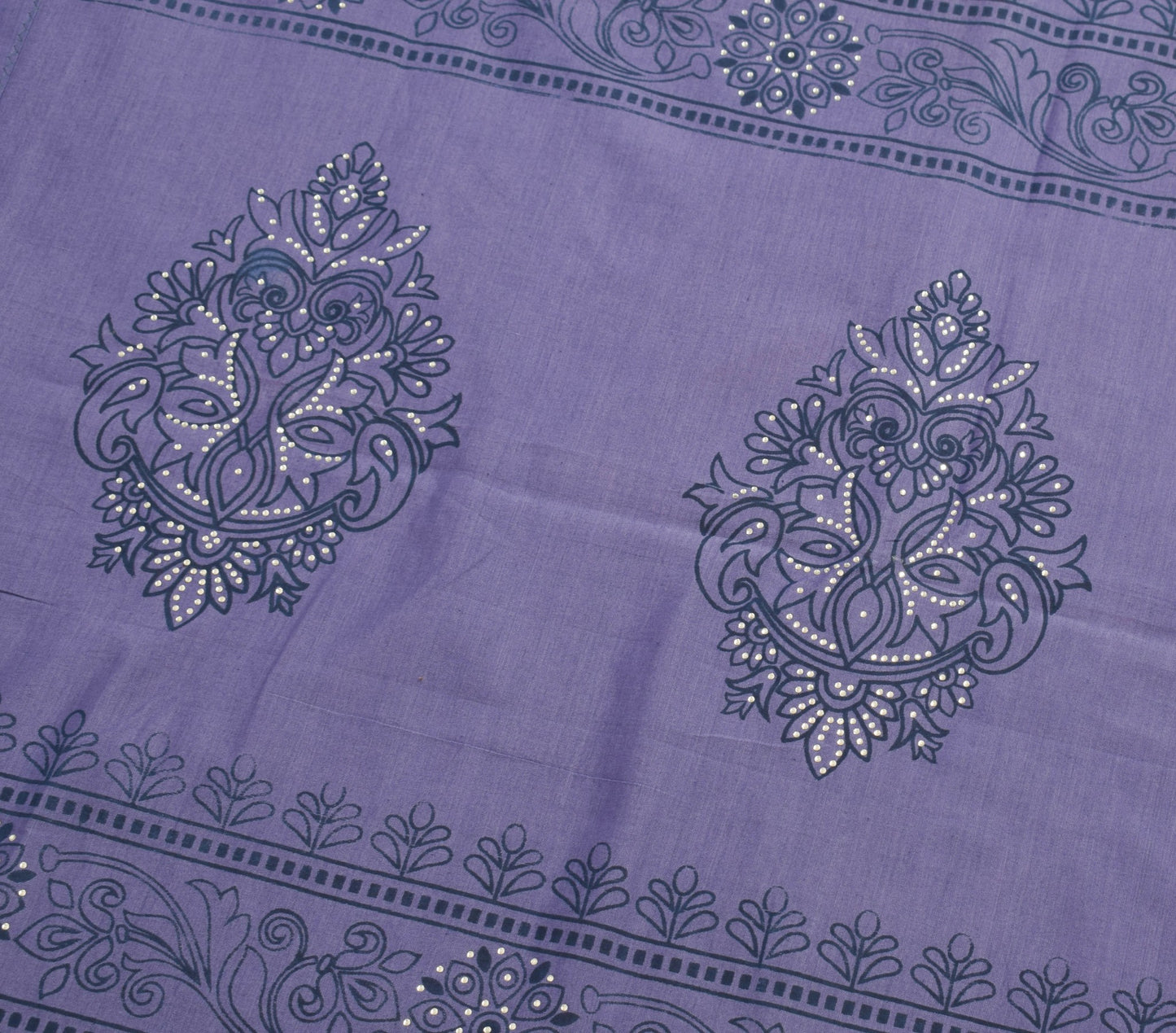 Sushila Vintage Brown Hand Printed Saree 100% Pure Cotton Peacock Sari Fabric