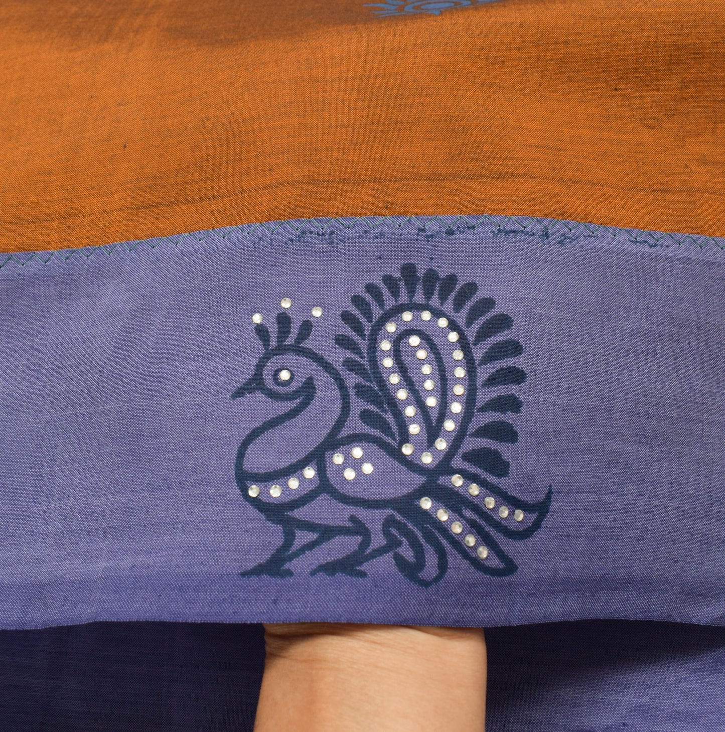 Sushila Vintage Brown Hand Printed Saree 100% Pure Cotton Peacock Sari Fabric