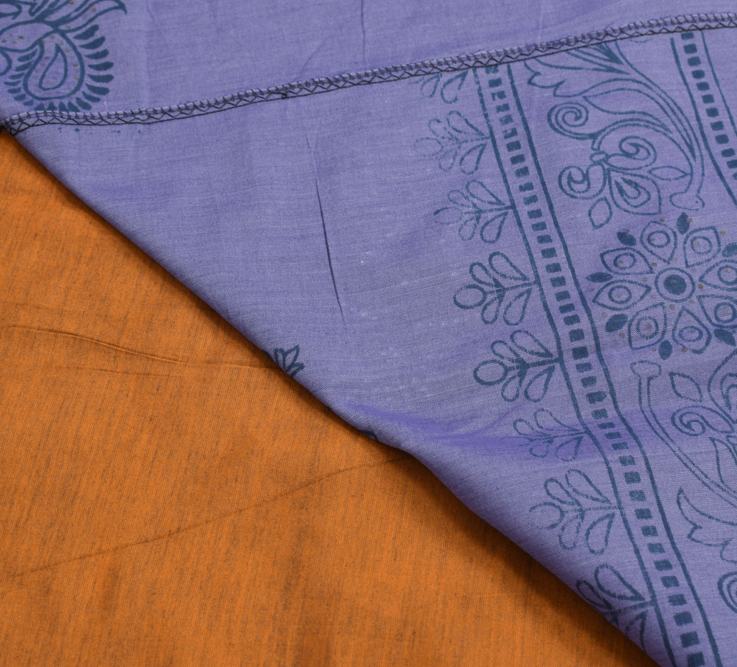 Sushila Vintage Brown Hand Printed Saree 100% Pure Cotton Peacock Sari Fabric