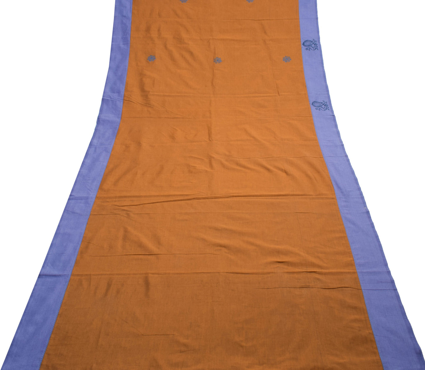 Sushila Vintage Brown Hand Printed Saree 100% Pure Cotton Peacock Sari Fabric