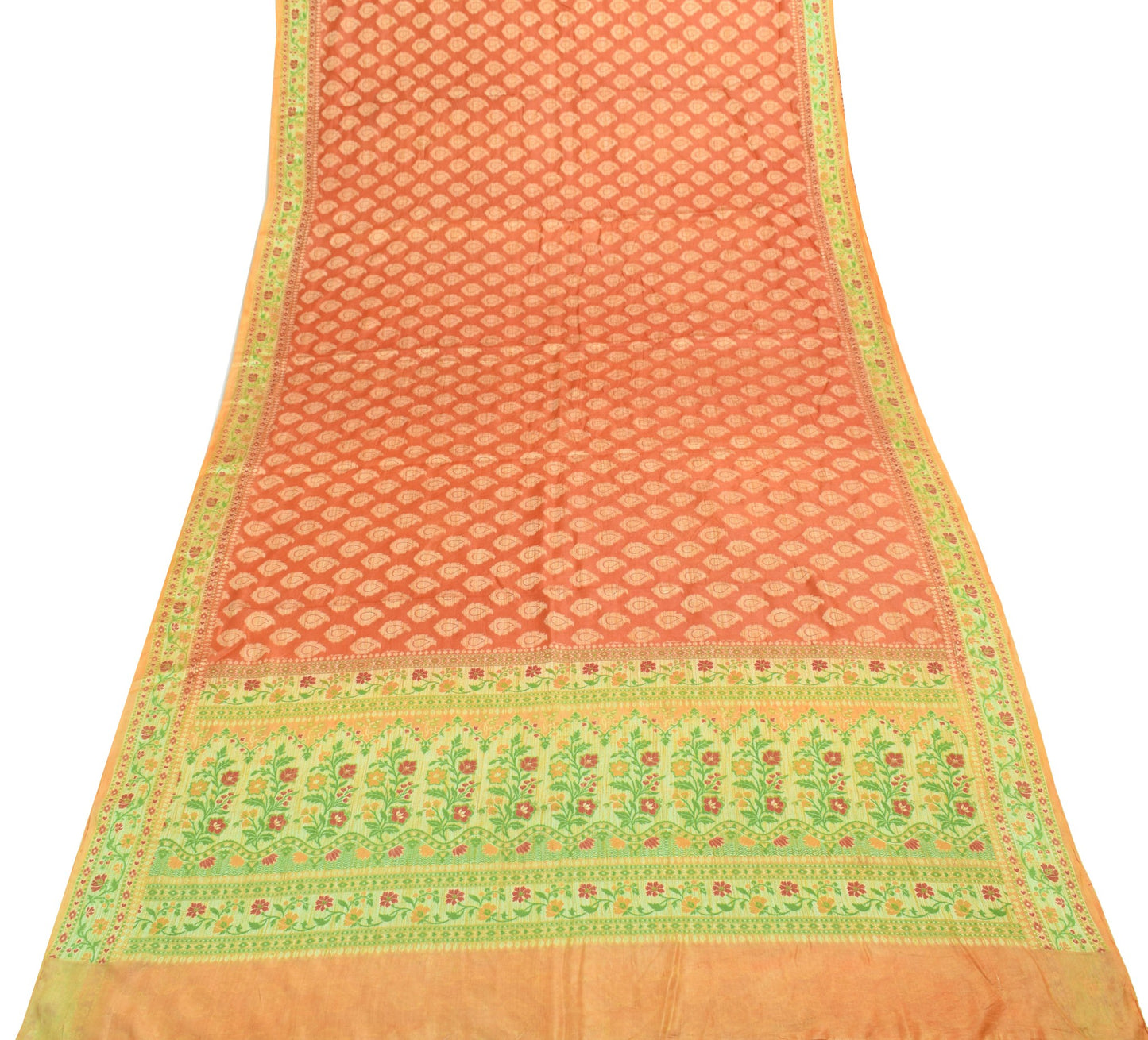Sushila Vintage Rust Paisley Woven Saree 100% Pure Silk Traditional Sari Fabric