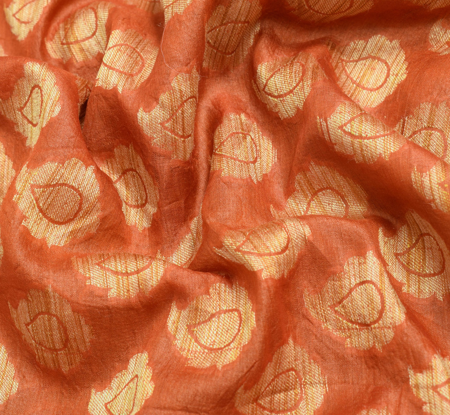 Sushila Vintage Rust Paisley Woven Saree 100% Pure Silk Traditional Sari Fabric