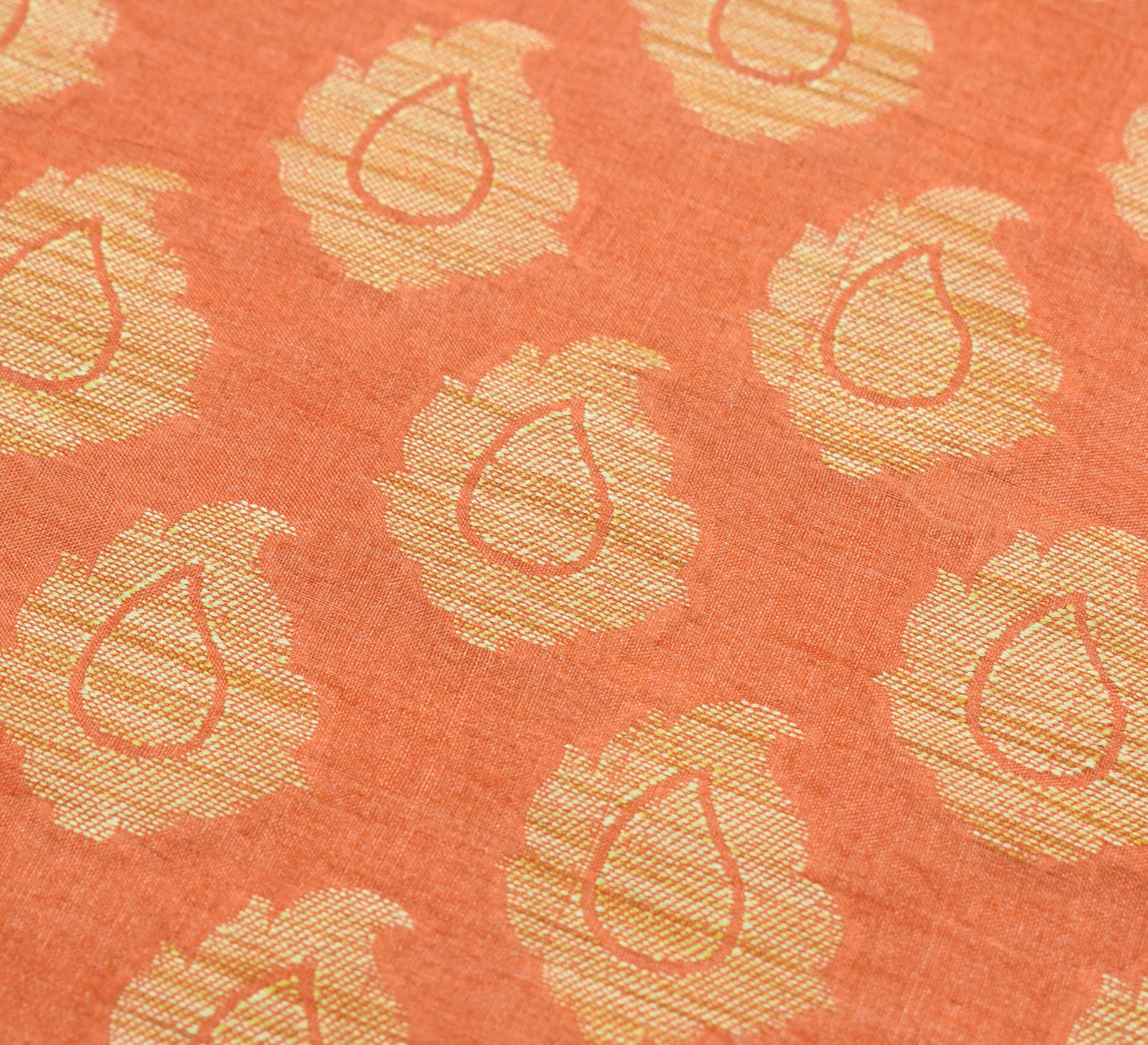 Sushila Vintage Rust Paisley Woven Saree 100% Pure Silk Traditional Sari Fabric