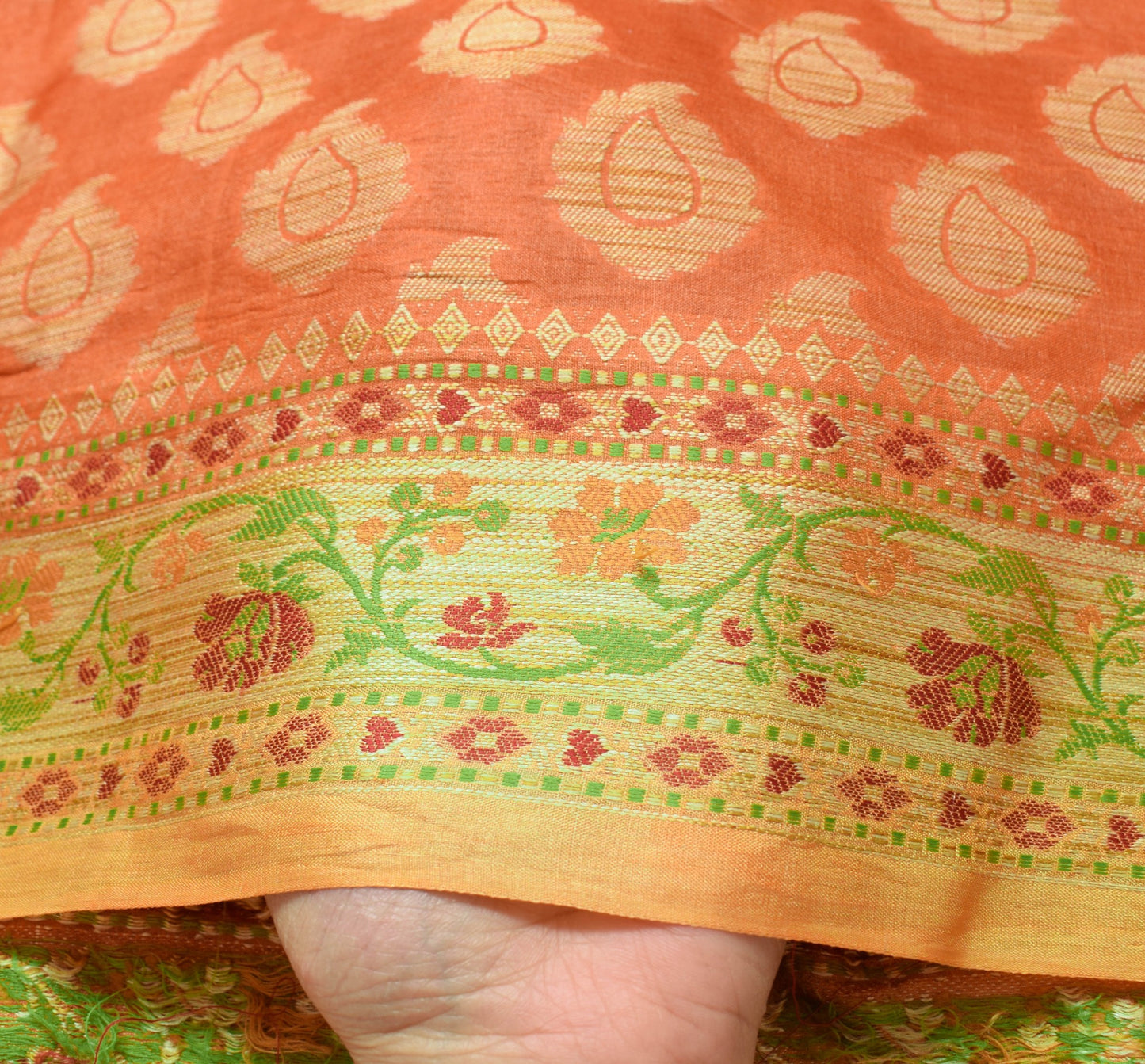 Sushila Vintage Rust Paisley Woven Saree 100% Pure Silk Traditional Sari Fabric