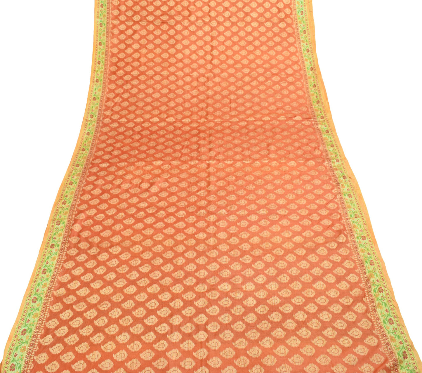 Sushila Vintage Rust Paisley Woven Saree 100% Pure Silk Traditional Sari Fabric