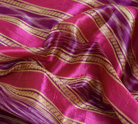 Sushila Vtg Magenta Purple Saree Silk Hand Woven Sari 5 Yard Sewing Craft Fabric