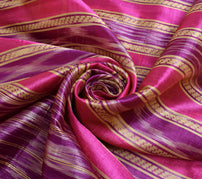 Sushila Vtg Magenta Purple Saree Silk Hand Woven Sari 5 Yard Sewing Craft Fabric