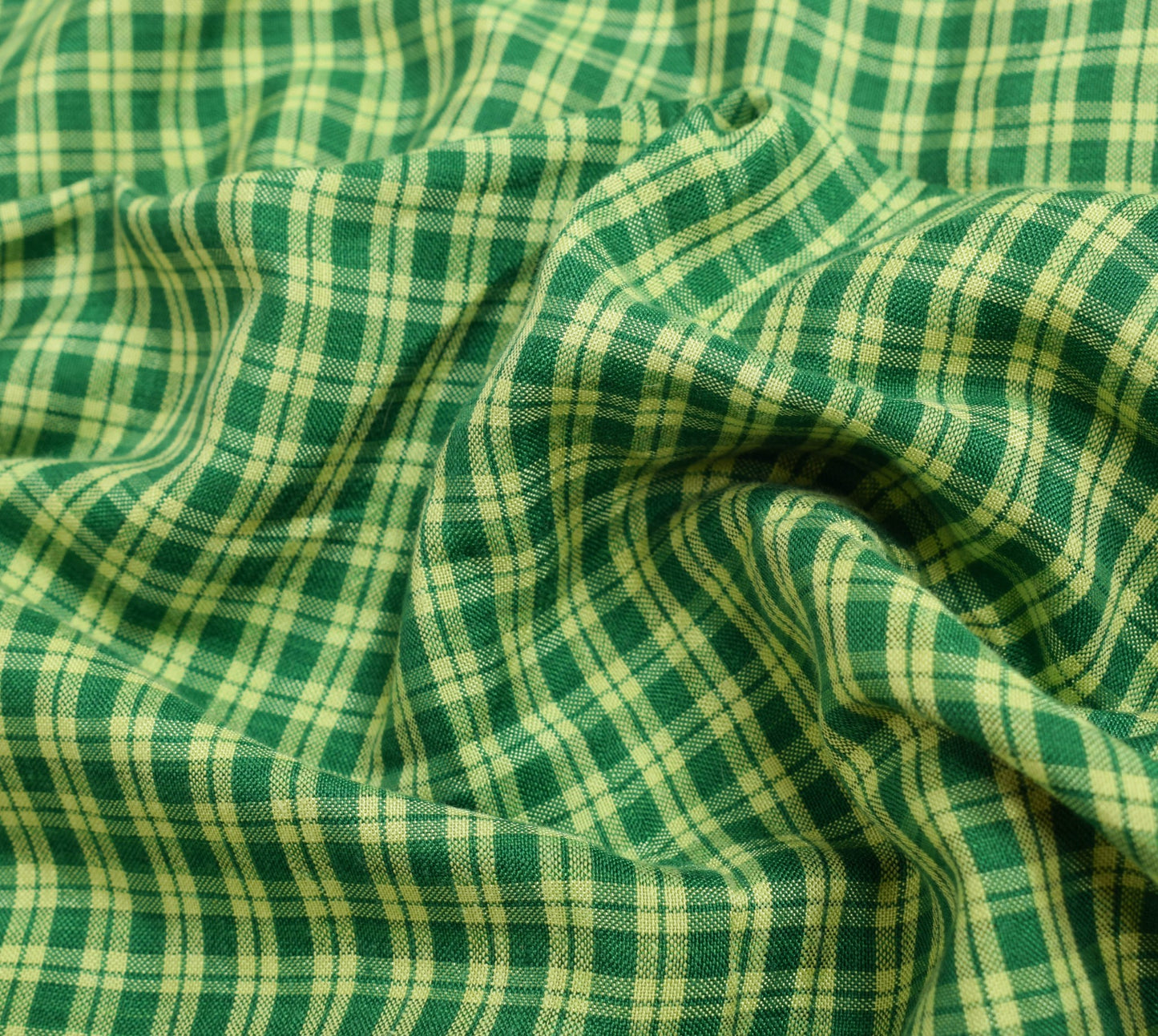 Sushila Vintage Handwoven Cotton Saree with Green and Yellow Fine Checks Fabric