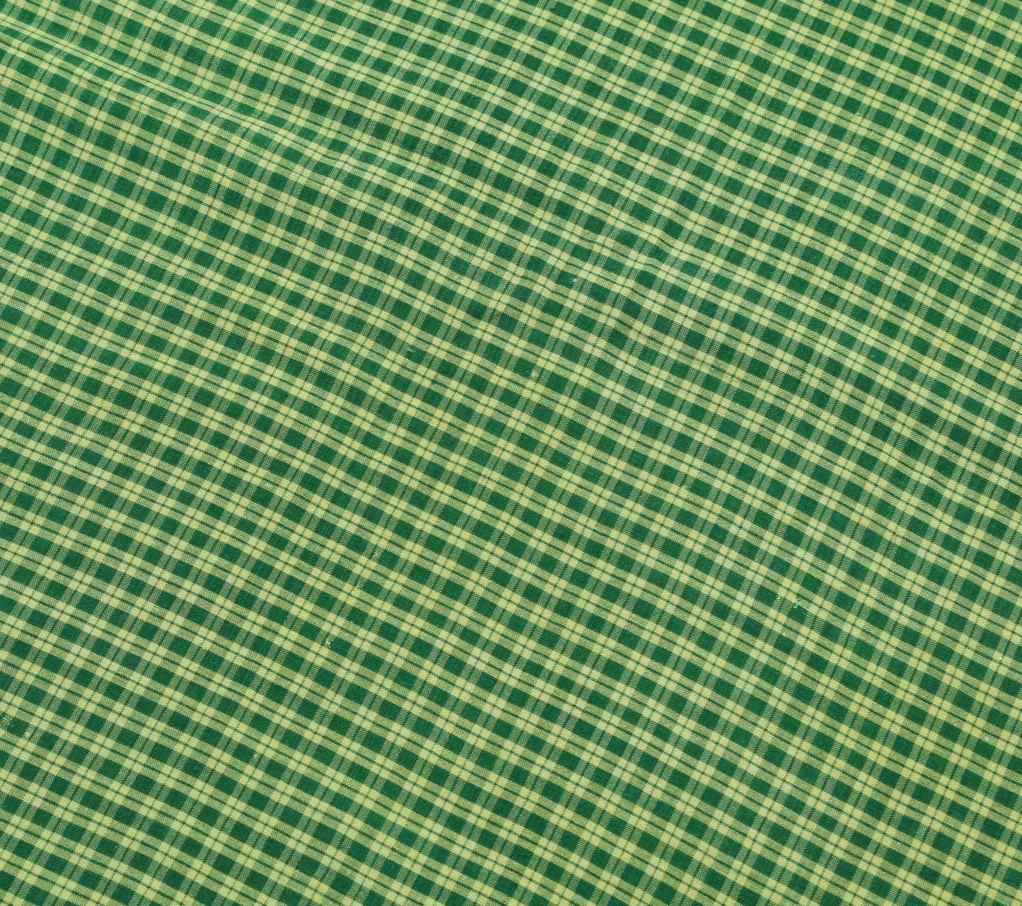 Sushila Vintage Handwoven Cotton Saree with Green and Yellow Fine Checks Fabric