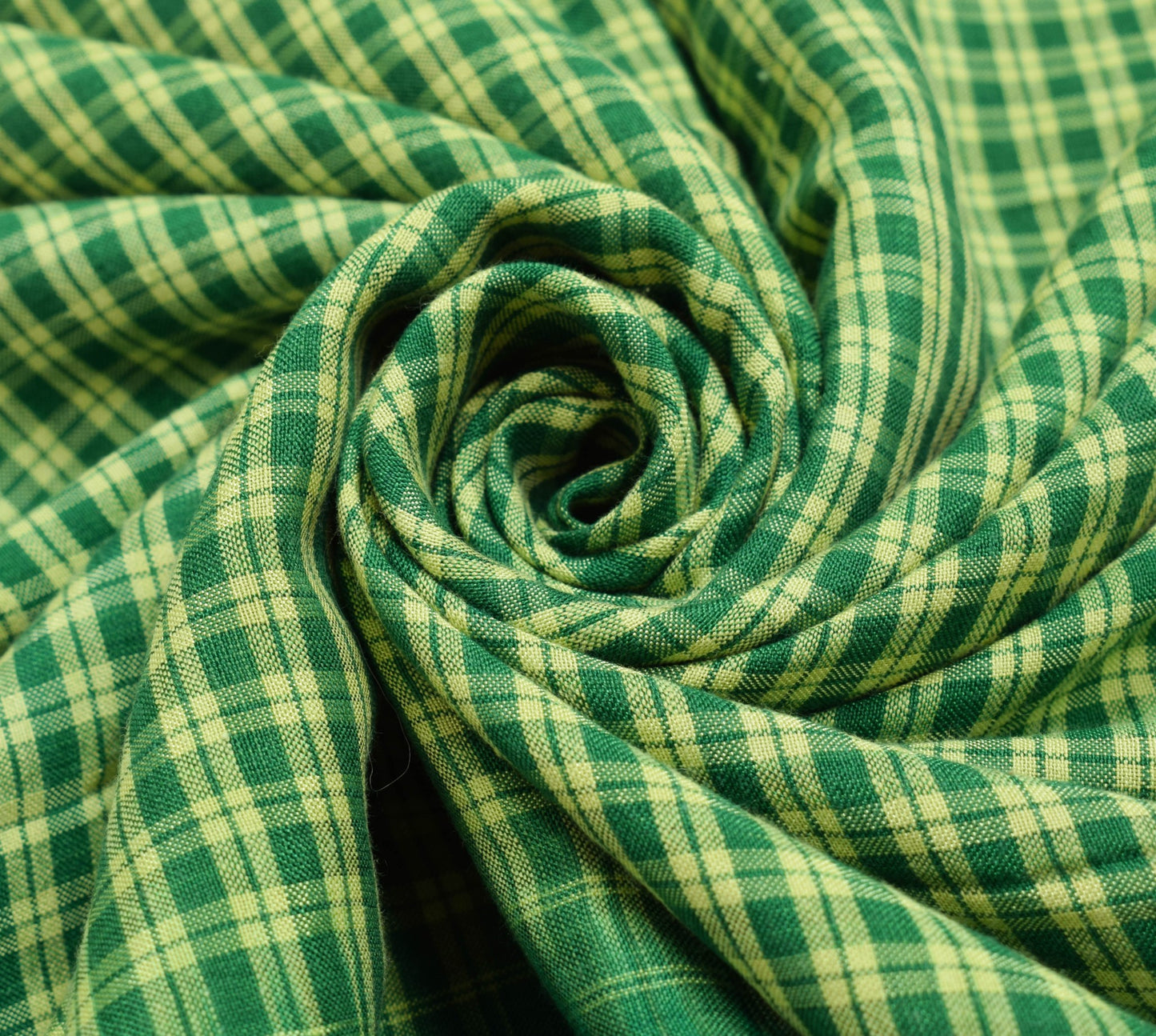 Sushila Vintage Handwoven Cotton Saree with Green and Yellow Fine Checks Fabric