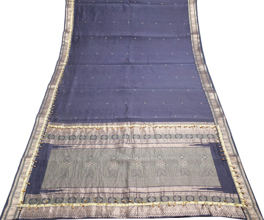 Sushila Vintage Dark Purple Party Wear Saree 100% Pure Silk Woven Sari Fabric
