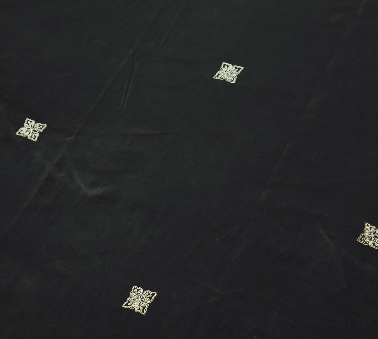 Sushila Vtg Black  Pure Crepe Silk Saree Zari Embroidered Premium Sari Fabric