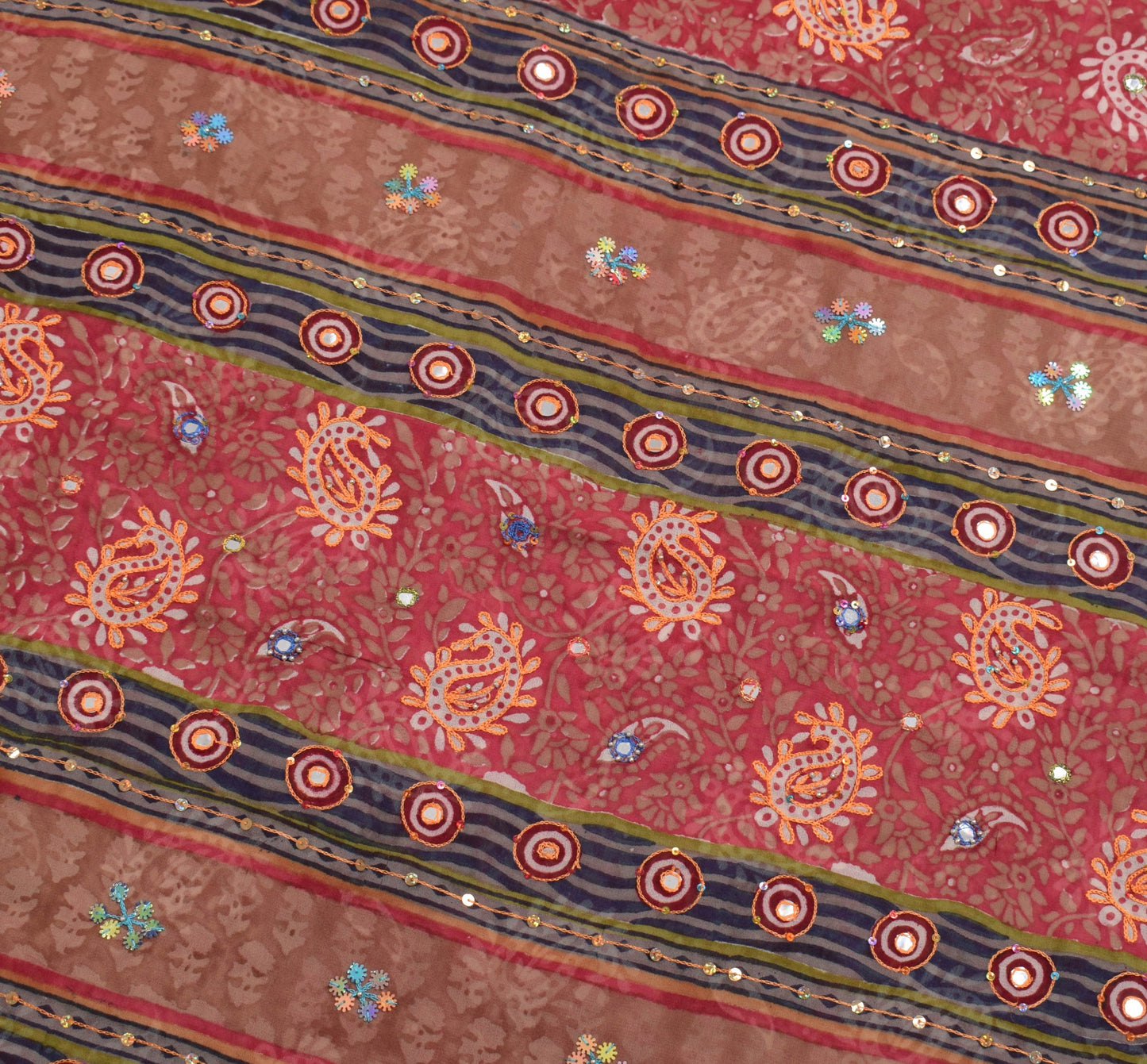 Sushila Vtg Pink Hand Blok Printed Saree Georgette Branded Sari Aari Work Fabric