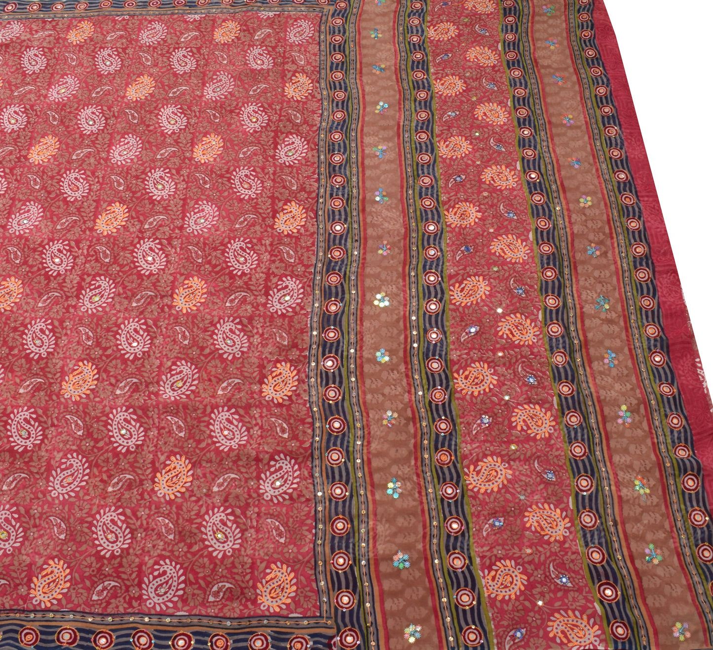 Sushila Vtg Pink Hand Blok Printed Saree Georgette Branded Sari Aari Work Fabric