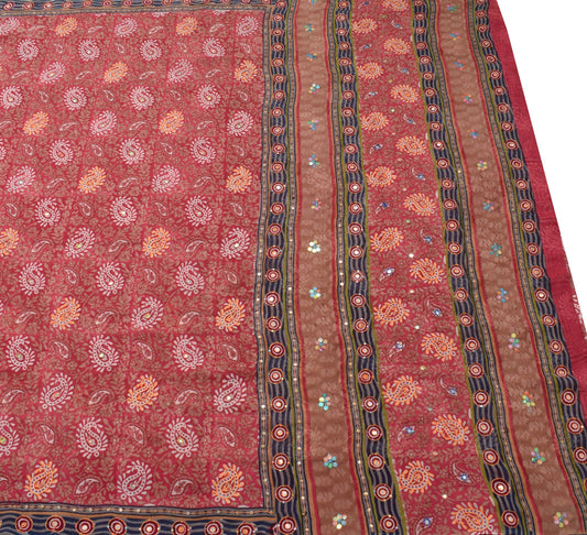 Sushila Vtg Pink Hand Blok Printed Saree Georgette Branded Sari Aari Work Fabric