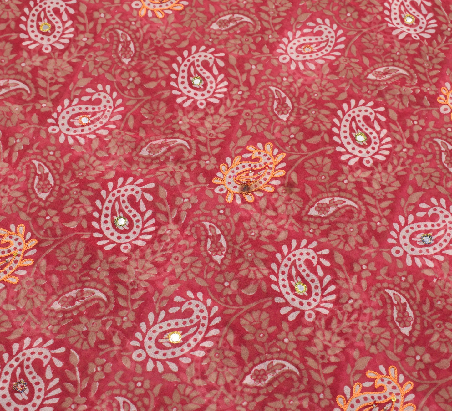 Sushila Vtg Pink Hand Blok Printed Saree Georgette Branded Sari Aari Work Fabric