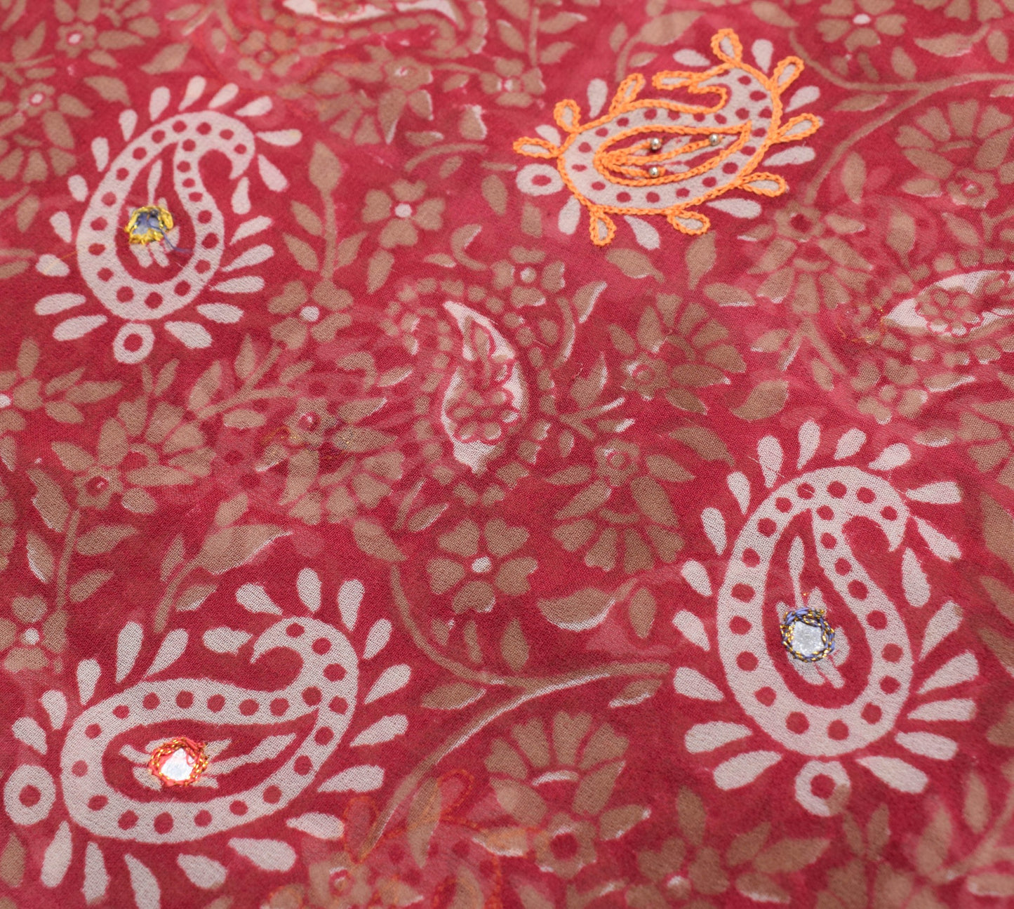 Sushila Vtg Pink Hand Blok Printed Saree Georgette Branded Sari Aari Work Fabric