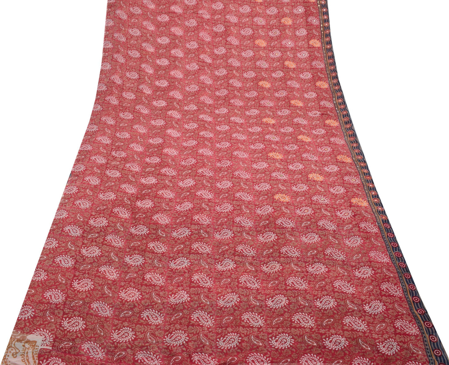 Sushila Vtg Pink Hand Blok Printed Saree Georgette Branded Sari Aari Work Fabric